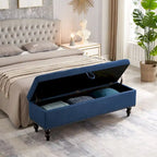 Panca contenitore con rivestimento in tessuto e gambe in legno