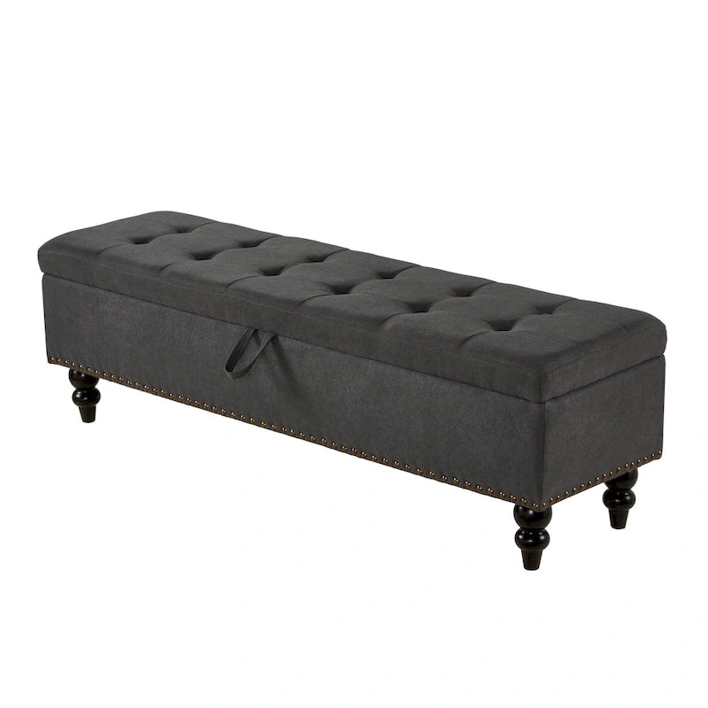 Panca contenitore con rivestimento in tessuto e gambe in legno