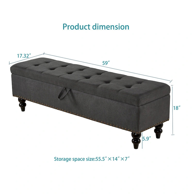 Panca contenitore con rivestimento in tessuto e gambe in legno