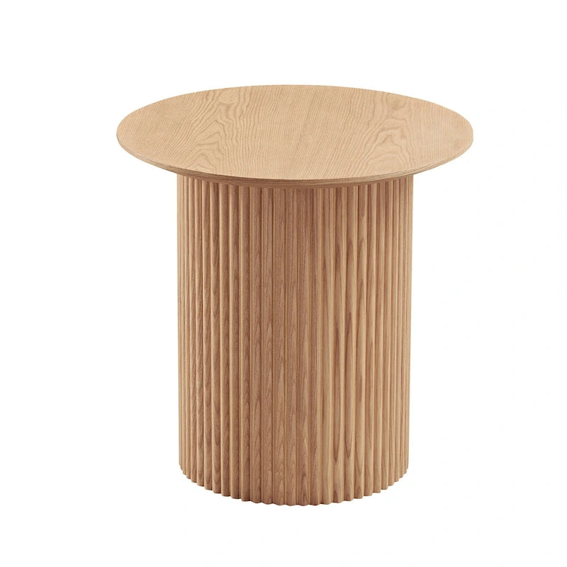 Tavolino rotondo con gamba scanalata e design a doghe, 45 cm, in rovere