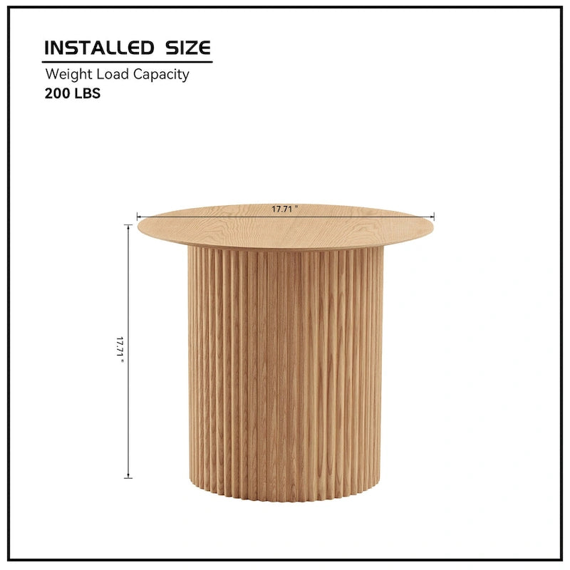 Tavolino rotondo con gamba scanalata e design a doghe, 45 cm, in rovere