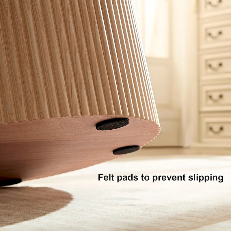 Tavolino rotondo con gamba scanalata e design a doghe, 45 cm, in rovere