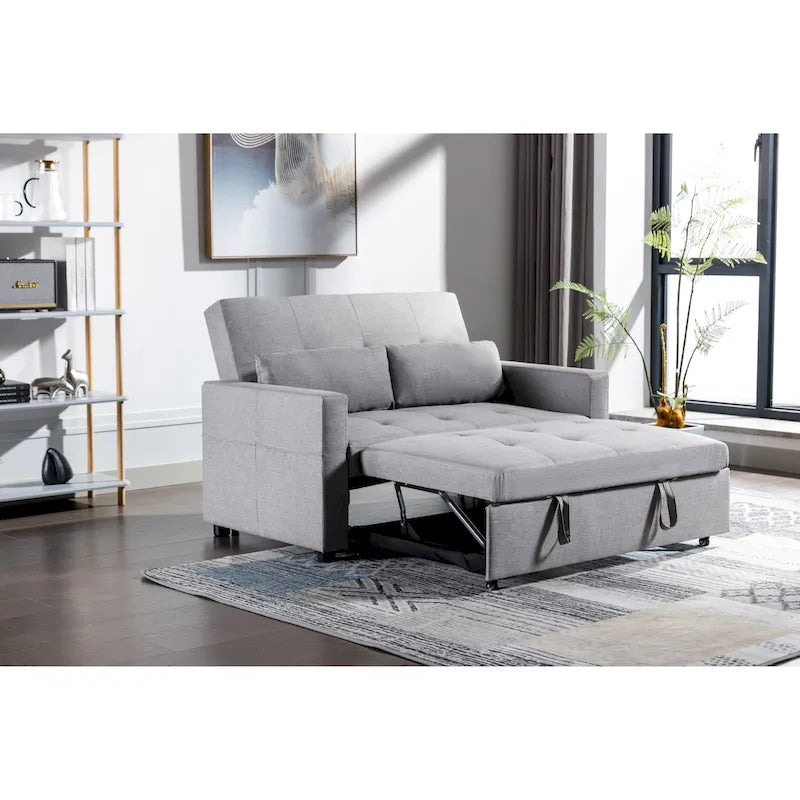 Divano letto convertibile 3-in-1 in lino da 55" con tasche portaoggetti e cuscini
