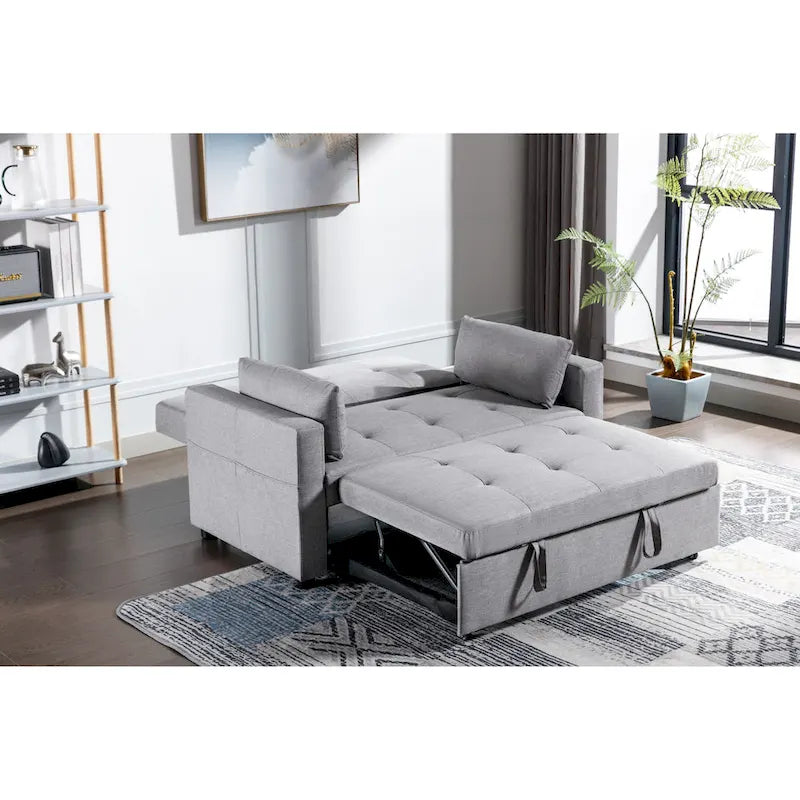 Divano letto convertibile 3-in-1 in lino da 55" con tasche portaoggetti e cuscini