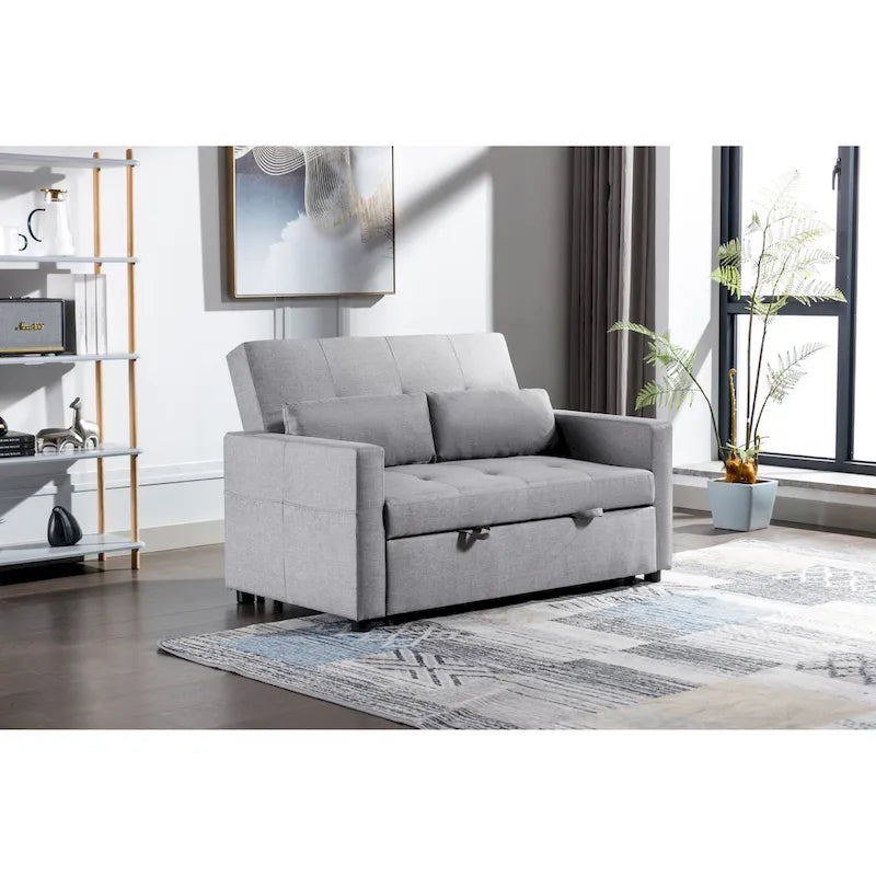 Divano letto convertibile 3-in-1 in lino da 55" con tasche portaoggetti e cuscini