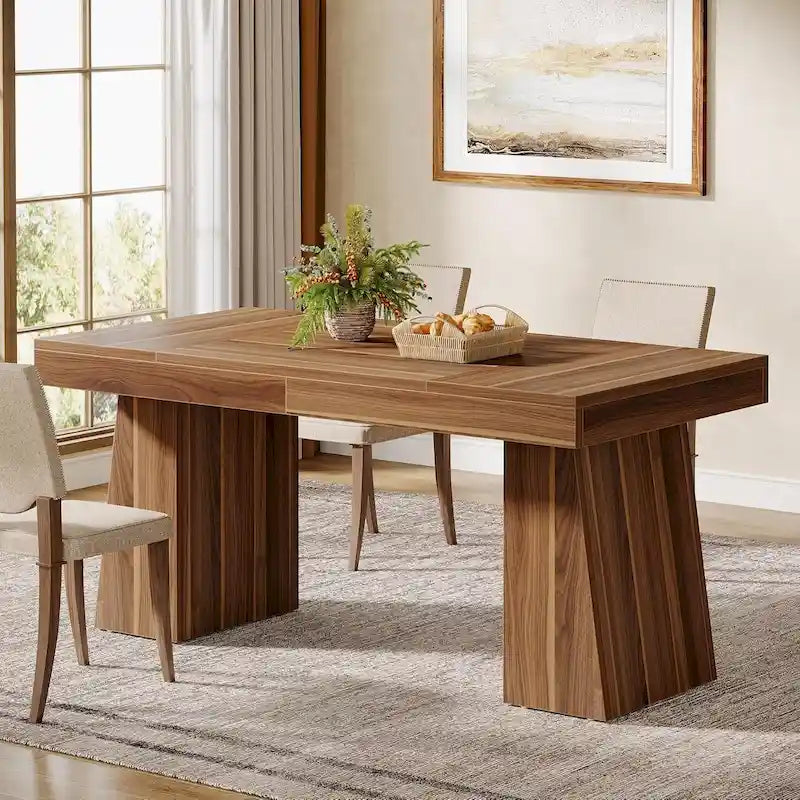 Tavolo da pranzo rettangolare da 55 pollici per 4-6 persone, piano in MDF con gambe in metallo