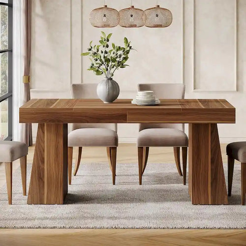 Tavolo da pranzo rettangolare da 55 pollici per 4-6 persone, piano in MDF con gambe in metallo