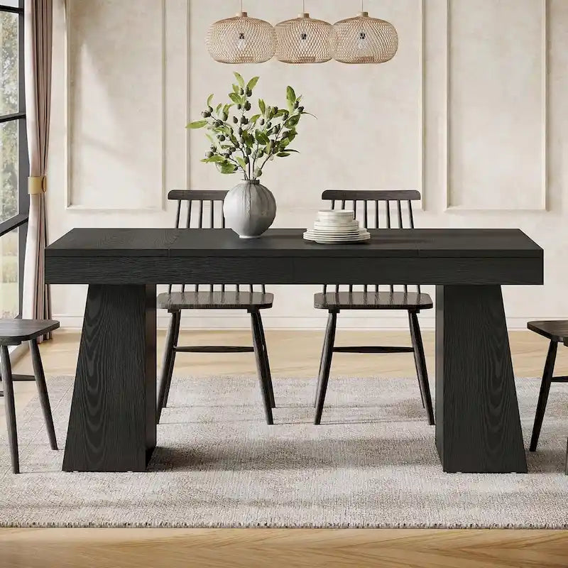 Tavolo da pranzo rettangolare da 55 pollici per 4-6 persone, piano in MDF con gambe in metallo