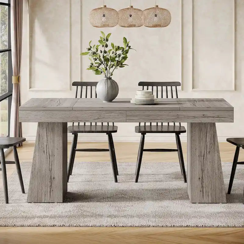 Tavolo da pranzo rettangolare da 55 pollici per 4-6 persone, piano in MDF con gambe in metallo