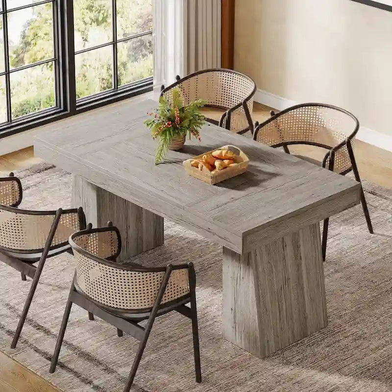 Tavolo da pranzo rettangolare da 55 pollici per 4-6 persone, piano in MDF con gambe in metallo