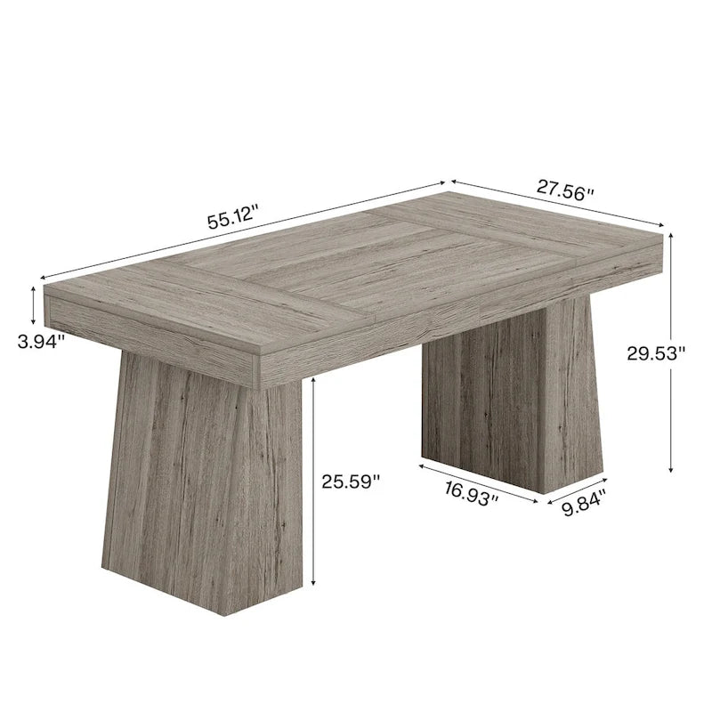 Tavolo da pranzo rettangolare da 55 pollici per 4-6 persone, piano in MDF con gambe in metallo