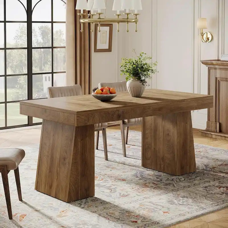 Tavolo da pranzo rettangolare da 55 pollici per 4-6 persone, piano in MDF con gambe in metallo
