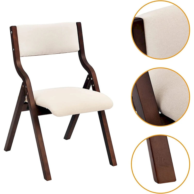 Sedie da pranzo pieghevoli con seduta e schienale imbottiti, set da 2 – Beige