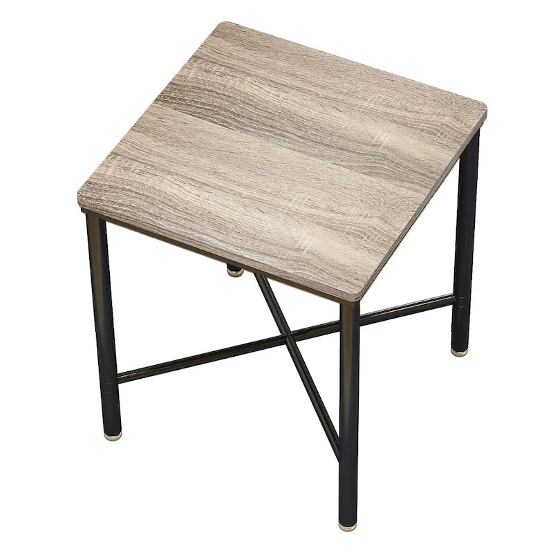 Tavolino Laterale Quadrato con Piano in Legno da 19 Pollici e Base in Metallo