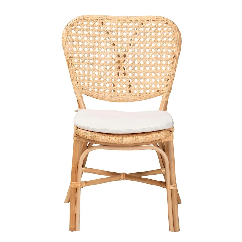 Sedia da pranzo bohémien in rattan naturale marrone con cuscino rimovibile