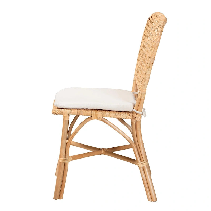 Sedia da pranzo bohémien in rattan naturale marrone con cuscino rimovibile