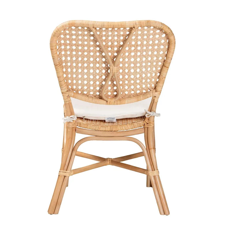 Sedia da pranzo bohémien in rattan naturale marrone con cuscino rimovibile
