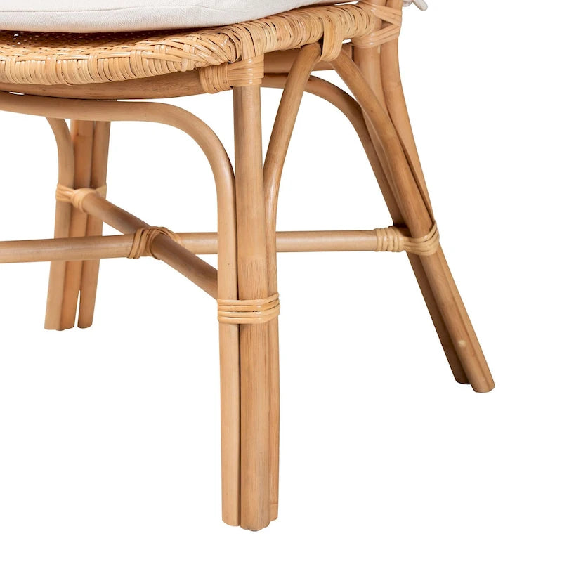 Sedia da pranzo bohémien in rattan naturale marrone con cuscino rimovibile