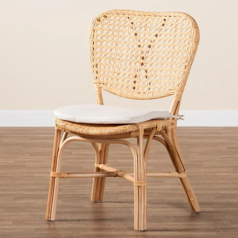 Sedia da pranzo bohémien in rattan naturale marrone con cuscino rimovibile
