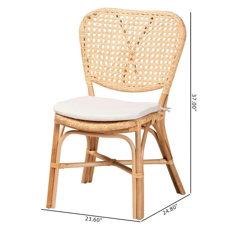 Sedia da pranzo bohémien in rattan naturale marrone con cuscino rimovibile
