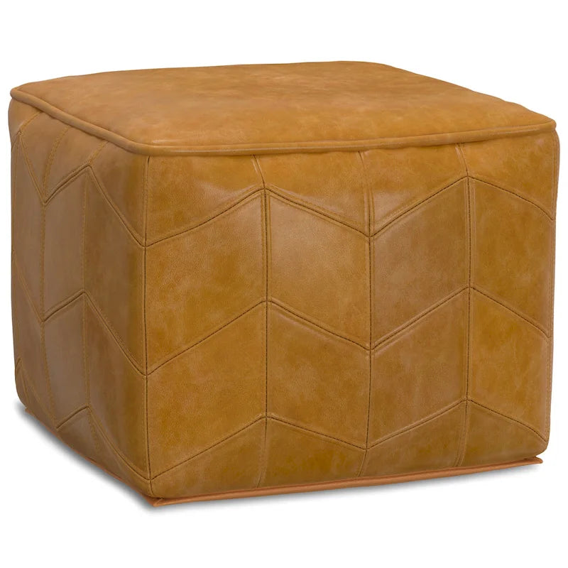 Pouf quadrato contemporaneo in pelle marrone