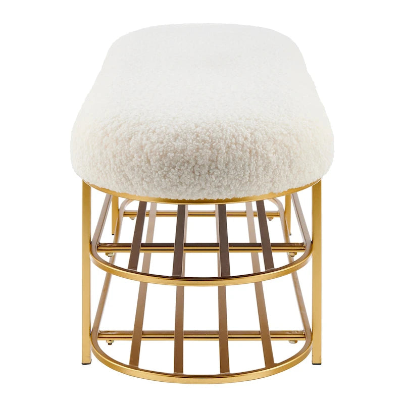 Panca in tessuto shearling con ripiano