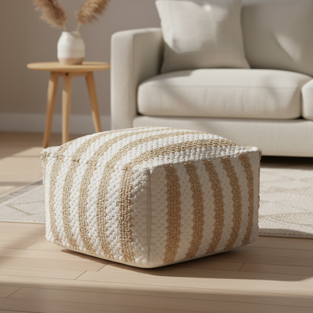 Pouf quadrato a righe in iuta/cotone (20 x 20 x 12)
