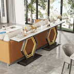 Console in pietra sinterizzata con base geometrica in metallo, 120 x 30 x 78 cm