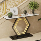 Console in pietra sinterizzata con base geometrica in metallo, 120 x 30 x 78 cm
