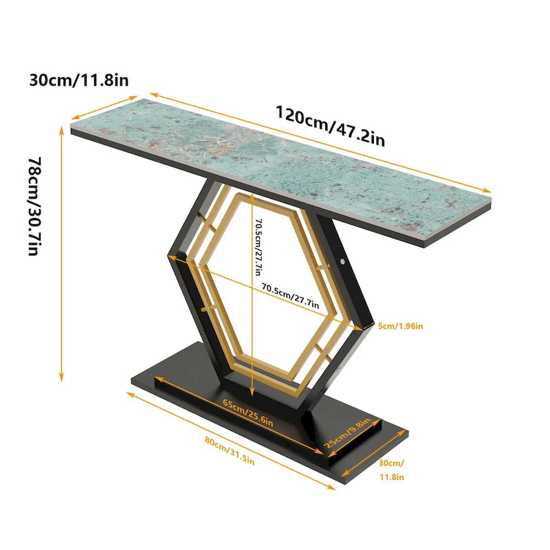 Console in pietra sinterizzata con base geometrica in metallo, 120 x 30 x 78 cm