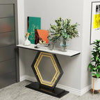 Console in pietra sinterizzata con base geometrica in metallo, 120 x 30 x 78 cm