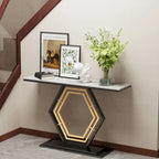 Console in pietra sinterizzata con base geometrica in metallo, 120 x 30 x 78 cm