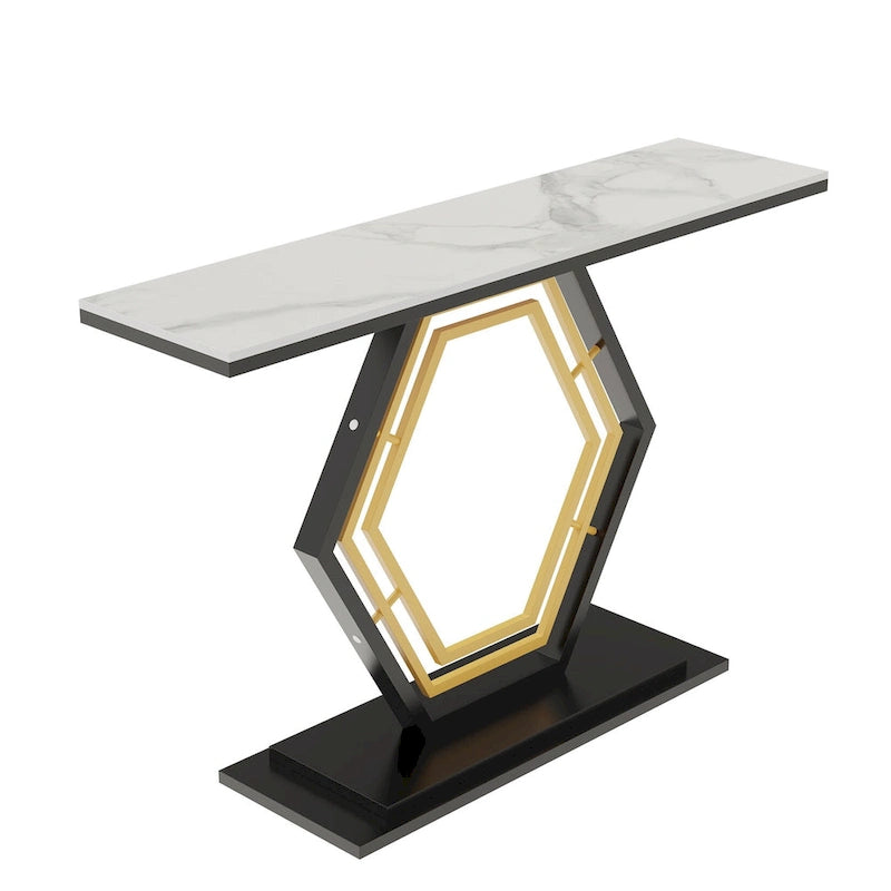 Console in pietra sinterizzata con base geometrica in metallo, 120 x 30 x 78 cm