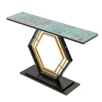Console in pietra sinterizzata con base geometrica in metallo, 120 x 30 x 78 cm