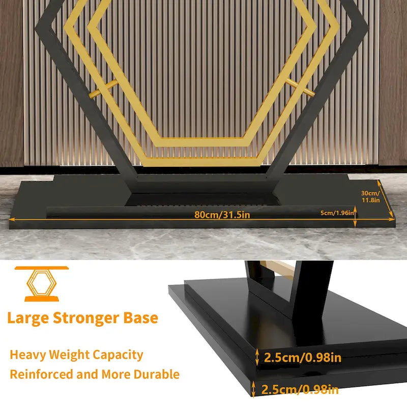 Console in pietra sinterizzata con base geometrica in metallo, 120 x 30 x 78 cm