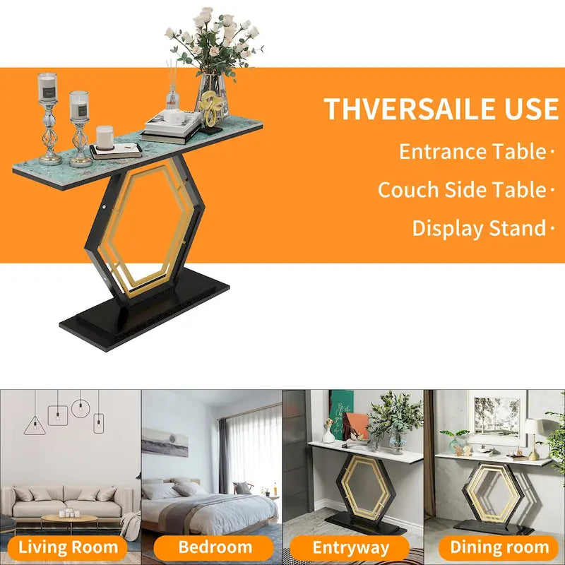 Console in pietra sinterizzata con base geometrica in metallo, 120 x 30 x 78 cm