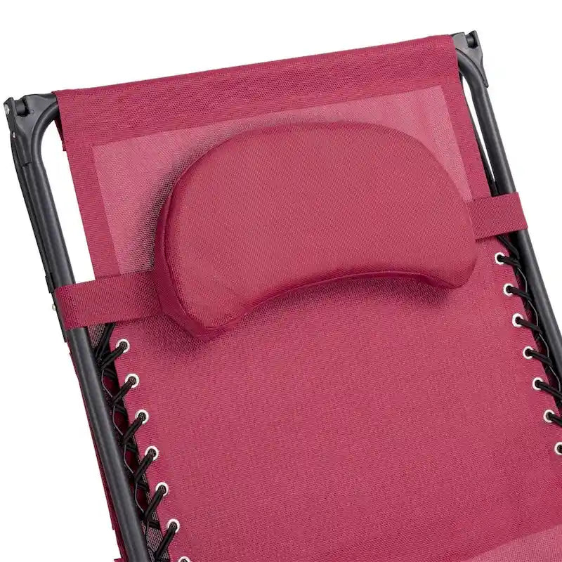 Sdraio Reclinabile Pieghevole con Parasole e Portabicchieri - Rosso Scuro