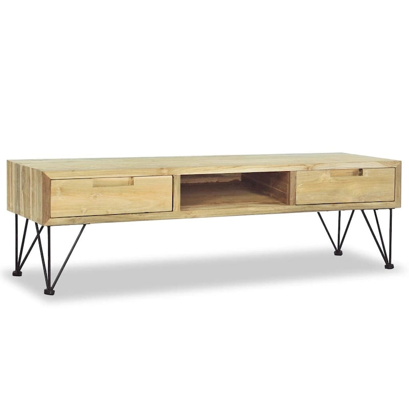 Mobile TV in Teak Massello con Cassetti e Ripiani, 120 x 35 x 35 cm