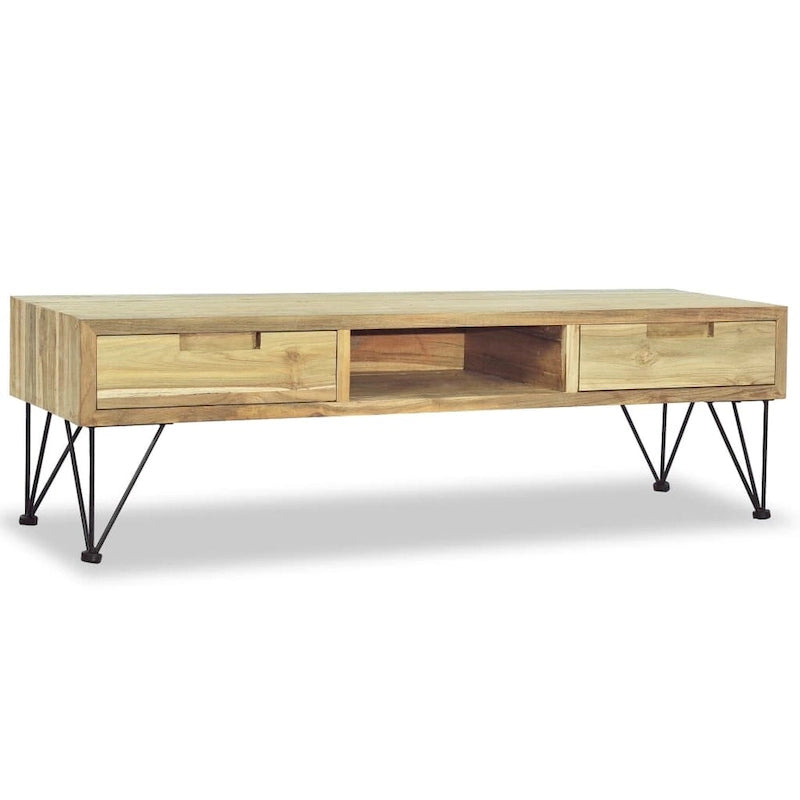 Mobile TV in Teak Massello con Cassetti e Ripiani, 120 x 35 x 35 cm