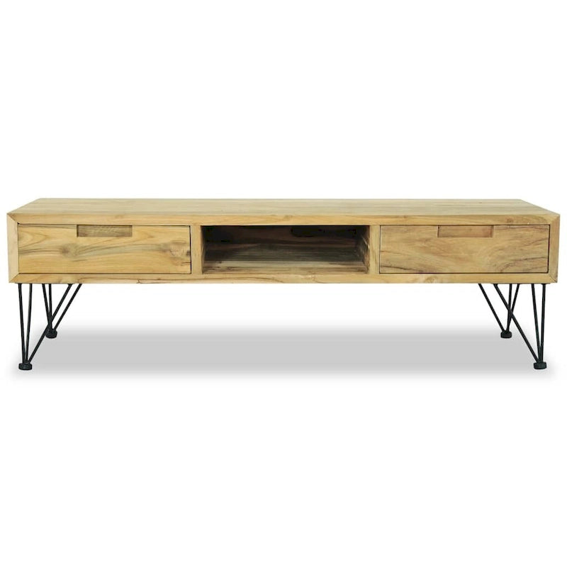 Mobile TV in Teak Massello con Cassetti e Ripiani, 120 x 35 x 35 cm