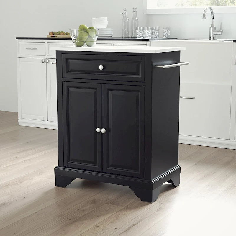 Isola da Cucina Portatile con Piano in Granito, Armadietto e Cassetto - 79L x 46P x 90A cm