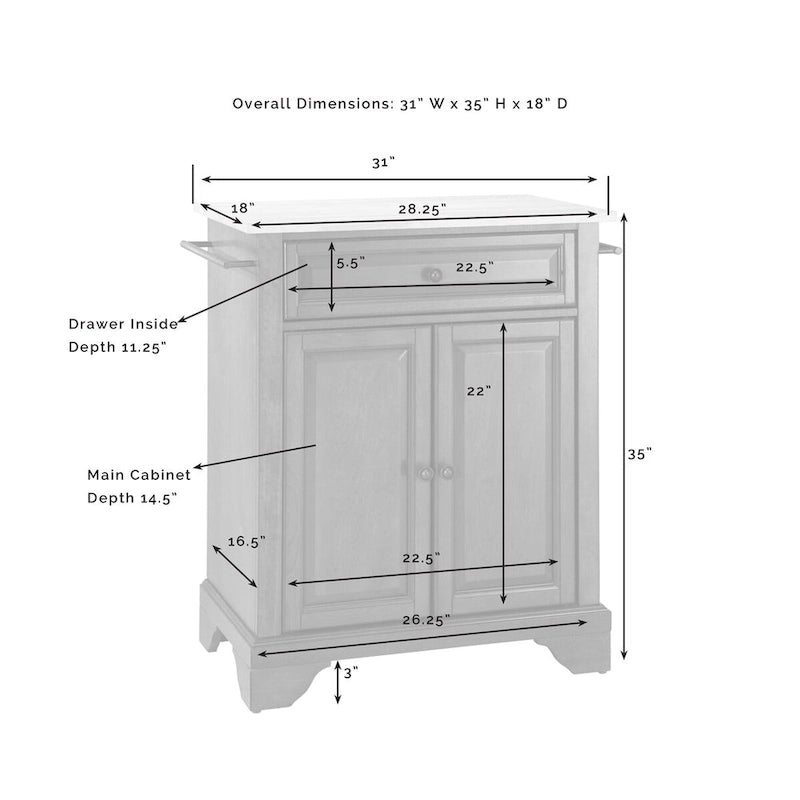 Isola da Cucina Portatile con Piano in Granito, Armadietto e Cassetto - 79L x 46P x 90A cm