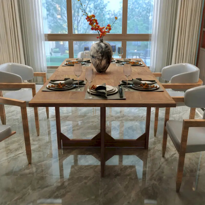 Tavolo da pranzo rettangolare pieghevole da 157 cm, in legno massello di mango, 6 posti a sedere