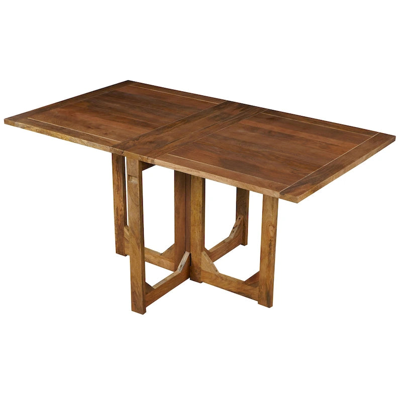 Tavolo da pranzo rettangolare pieghevole da 157 cm, in legno massello di mango, 6 posti a sedere