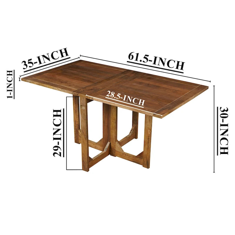 Tavolo da pranzo rettangolare pieghevole da 157 cm, in legno massello di mango, 6 posti a sedere