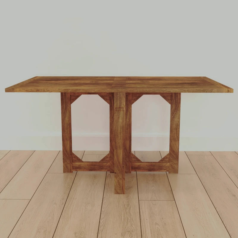 Tavolo da pranzo rettangolare pieghevole da 157 cm, in legno massello di mango, 6 posti a sedere