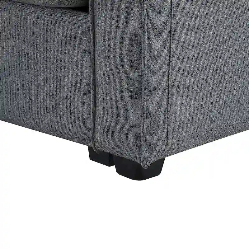 Divano moderno a 4 posti in lino con tasche sui braccioli e 4 cuscini