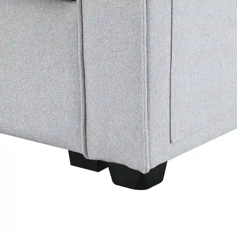 Divano moderno a 4 posti in lino con tasche sui braccioli e 4 cuscini