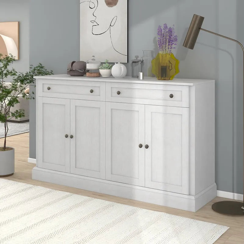 Credenza bianca con cassetti e ripiani regolabili - 148,1 L x 40,1 P x 86,1 H cm