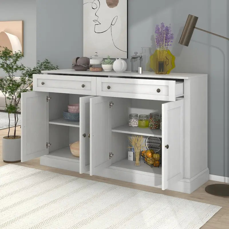 Credenza bianca con cassetti e ripiani regolabili - 148,1 L x 40,1 P x 86,1 H cm